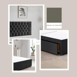 Black Plush Fabric 3Ft Single Bed Frame With 20 Inch Chesterfiled Headboard And 2 Drawers - thumbnail 3