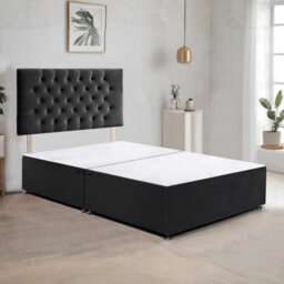 Black Plush Fabric 3Ft Single Bed Frame With 20 Inch Chesterfiled Headboard And 2 Drawers - thumbnail 2