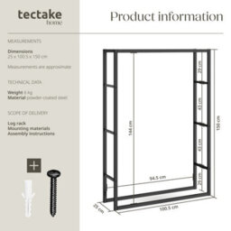 Tectake Log Holder Tuby -  Firewood Rack For Indoor & Outdoor, 100.5 X 25 X 150 Cm - Black - thumbnail 6