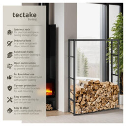 Tectake Log Holder Tuby -  Firewood Rack For Indoor & Outdoor, 100.5 X 25 X 150 Cm - Black - thumbnail 2