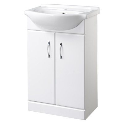 FNX Bathrooms Bubly Bathrooms™ White 550mm Two Door Bathroom Vanity Unit & Ceramic Basin Sink Storage Cabinet - image 1