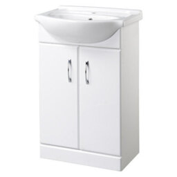 FNX Bathrooms Bubly Bathrooms™ White 550mm Two Door Bathroom Vanity Unit & Ceramic Basin Sink Storage Cabinet - thumbnail 1
