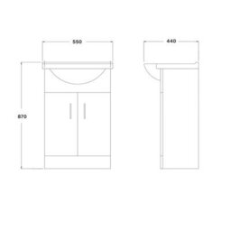 FNX Bathrooms Bubly Bathrooms™ White 550mm Two Door Bathroom Vanity Unit & Ceramic Basin Sink Storage Cabinet - thumbnail 2