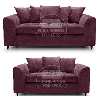 Furnishings For Less UK Monaco Chenille Fabric Sofa Set 3 And 2 Seater Sofa   Purple - image 1
