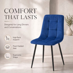 Bravich Luxurious Zurich Blue Velvet Dining Chair With Embossed Design Set Of 4 - thumbnail 7