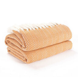 Ehc Herringbone Lightweight Soft Warm Wool  Feel Acrylic Throws For Sofa Blanket - Ochre - thumbnail 3