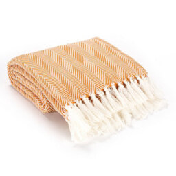 Ehc Herringbone Lightweight Soft Warm Wool  Feel Acrylic Throws For Sofa Blanket - Ochre - thumbnail 1