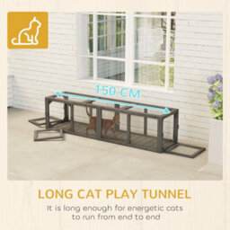 Outdoor Cat Tunnel, Wooden Extendable Pet Run, For Kitty, Puppy, Grey - thumbnail 5