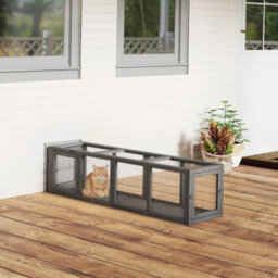 Outdoor Cat Tunnel, Wooden Extendable Pet Run, For Kitty, Puppy, Grey - thumbnail 3