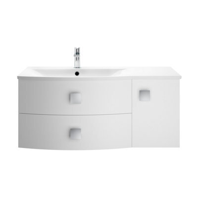 Balterley Gentleshaw Contemporary 1 Door 2 Drawer Left-Hand Wall Hung Vanity Unit With Curved Basin, Moon White, 1000mm - image 1