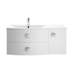 Balterley Gentleshaw Contemporary 1 Door 2 Drawer Left-Hand Wall Hung Vanity Unit With Curved Basin, Moon White, 1000mm - thumbnail 1