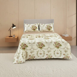Soft Floral Brushed Cotton Fitted Flat Sheet And Matching Pillowcases Natural - thumbnail 1
