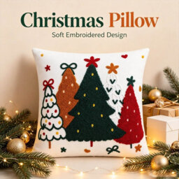 Amorly 18X18 Inch Christmas Tree Cushion Cover Only, Machine Washable, Festive Christmas Decorative Throw Cover For Couch, Sofa & Bed - thumbnail 5