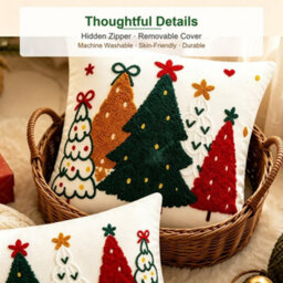 Amorly 18X18 Inch Christmas Tree Cushion Cover Only, Machine Washable, Festive Christmas Decorative Throw Cover For Couch, Sofa & Bed - thumbnail 3
