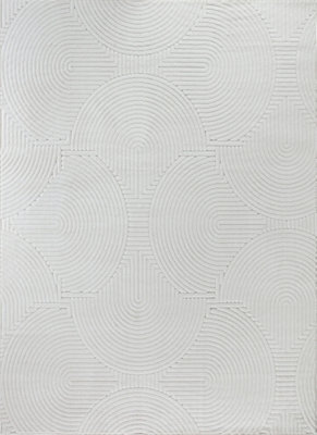 Livabliss Le Mans-Modern White 3D High & Low Pile Textured In- & Outdoor Rug 200 X 275 Cm Easy Care, Non Shedding - image 1
