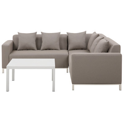 Beliani Belize 5 Seater Garden Corner Sofa With Table Left Hand Beige Modular - image 1