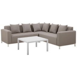 Beliani Belize 5 Seater Garden Corner Sofa With Table Left Hand Beige Modular - thumbnail 4