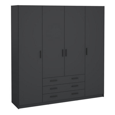Furniture To Go Sprint Wardrobe With 4 Doors + 3 Drawers In Matt Grey - image 1