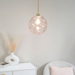 Valuelights Frenchie Pink Tinted Glass Globe Gold Easy Fit Lamp Shade (D)25Cm - thumbnail 4