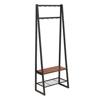 Basics 9-Hook Coat Rack With Shoe Bench And 2-Tier Storage, 70.1 X 33 X 175.2 Cm, Black