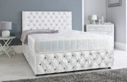 Slumbre Chesterfield Crushed Velvet Divan Bed, With Orthopaedic Mattress & Footboard - 5Ft Kingsize - White - 4 Drawers