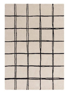 Monochrome Chequered Wool Modern Shaggy Handmade Rug For Living Room Bedroom & Dining Room-200Cm X 290 Cm - image 1