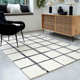 Monochrome Chequered Wool Modern Shaggy Handmade Rug For Living Room Bedroom & Dining Room-200Cm X 290 Cm - thumbnail 6