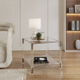 Vidrio Glass Side Table With Silver And Acrylic Frame - thumbnail 4