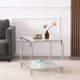 Vidrio Glass Side Table With Silver And Acrylic Frame - thumbnail 1
