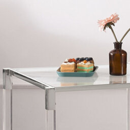 Vidrio Glass Side Table With Silver And Acrylic Frame - thumbnail 3