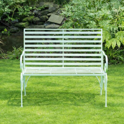 Melody Maison Sage Green Metal Ornate Distressed Garden Bench - 100Cm X 92Cm - thumbnail 5