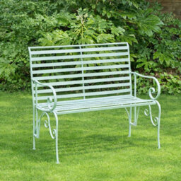Melody Maison Sage Green Metal Ornate Distressed Garden Bench - 100Cm X 92Cm - thumbnail 6