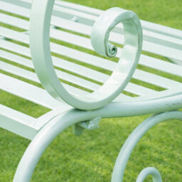 Melody Maison Sage Green Metal Ornate Distressed Garden Bench - 100Cm X 92Cm - thumbnail 3