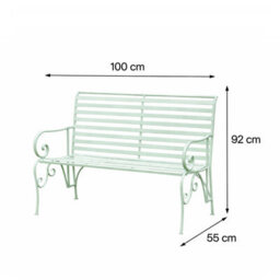 Melody Maison Sage Green Metal Ornate Distressed Garden Bench - 100Cm X 92Cm - thumbnail 9