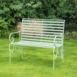 Melody Maison Sage Green Metal Ornate Distressed Garden Bench - 100Cm X 92Cm - thumbnail 7