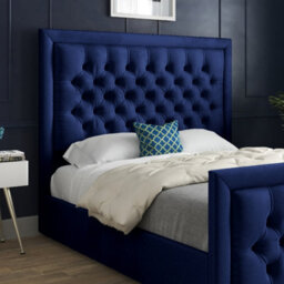Rovigo Upholstered Soft Velvet Blue Bed Frame - thumbnail 2