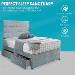 Dining Tables Divan Bed With Matching Headboard & Pocket Sprung Memory Foam Mattress, 2 Drawers (Same Side) - King - Steel Crushed Velvet - thumbnail 2