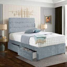 Dining Tables Divan Bed With Matching Headboard & Pocket Sprung Memory Foam Mattress, 2 Drawers (Same Side) - King - Steel Crushed Velvet - thumbnail 4