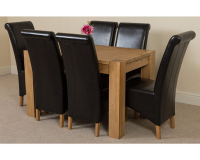 That's Furniture Kuba 125 X 80 Cm Chunky Oak Small Dining Table And 6 Chairs Dining Set With Montana Black Leather Chairs - image 1
