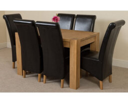 That's Furniture Kuba 125 X 80 Cm Chunky Oak Small Dining Table And 6 Chairs Dining Set With Montana Black Leather Chairs - thumbnail 1