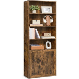 6-Tier Tall Bookcase With Doors, Freestanding Adjustable 175Cm - thumbnail 1