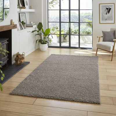 Grey Plain 25mm Thick Anti-Shed Rug For Bedroom, Living, & Dining Room, Anti-Shed Modern Plain Area Rug-80Cm X 150Cm