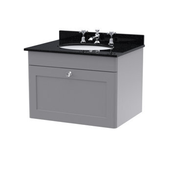 Balterley Swynnerton Traditional 1 Drawer Wall Hung Vanity Unit With Marble Basin, Satin Grey, 600mm - image 1