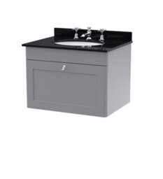 Balterley Swynnerton Traditional 1 Drawer Wall Hung Vanity Unit With Marble Basin, Satin Grey, 600mm - thumbnail 1