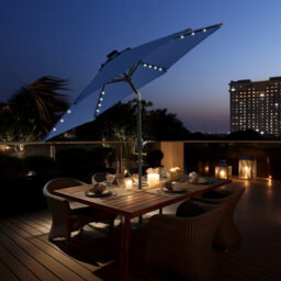 Sundaze 2.5M Blue Garden Parasol Umbrella With Solar Led Lights And Crank Tilt Function Outdoor Patio - thumbnail 1