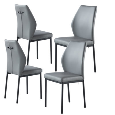 Modernique Set Of 4 Dining Chairs In Grey Faux Leather & Metal Frame Solid Build - image 1