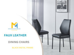Modernique Set Of 4 Dining Chairs In Grey Faux Leather & Metal Frame Solid Build - thumbnail 3