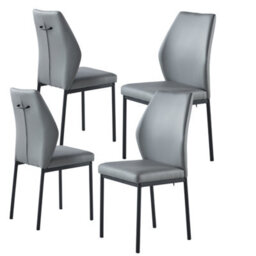 Modernique Set Of 4 Dining Chairs In Grey Faux Leather & Metal Frame Solid Build - thumbnail 1