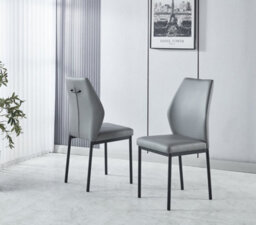 Modernique Set Of 4 Dining Chairs In Grey Faux Leather & Metal Frame Solid Build - thumbnail 2