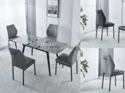 Modernique Set Of 4 Dining Chairs In Grey Faux Leather & Metal Frame Solid Build - thumbnail 9